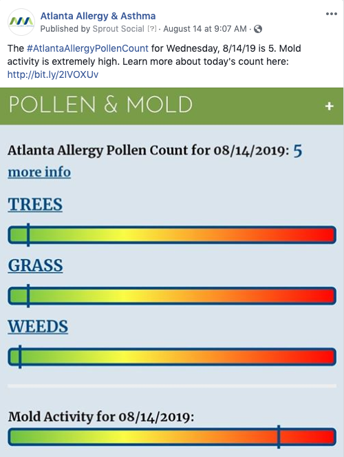 Second screenshot of an Atlanta Allergy Mold social post.