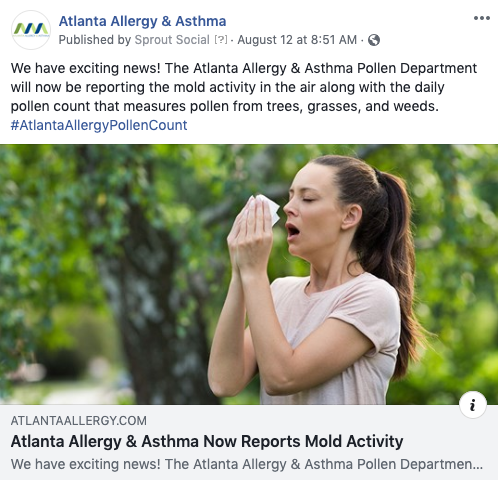 Screenshot of an Atlanta Allergy Mold social post.