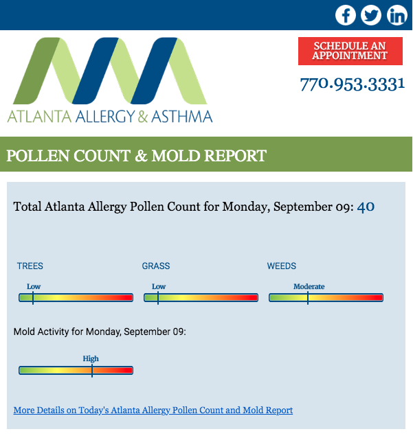 Top half of Atlanta Allergy's newsletter.