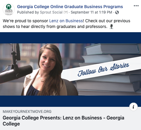 Screenshot of Georgia College social promoting the radio pages.