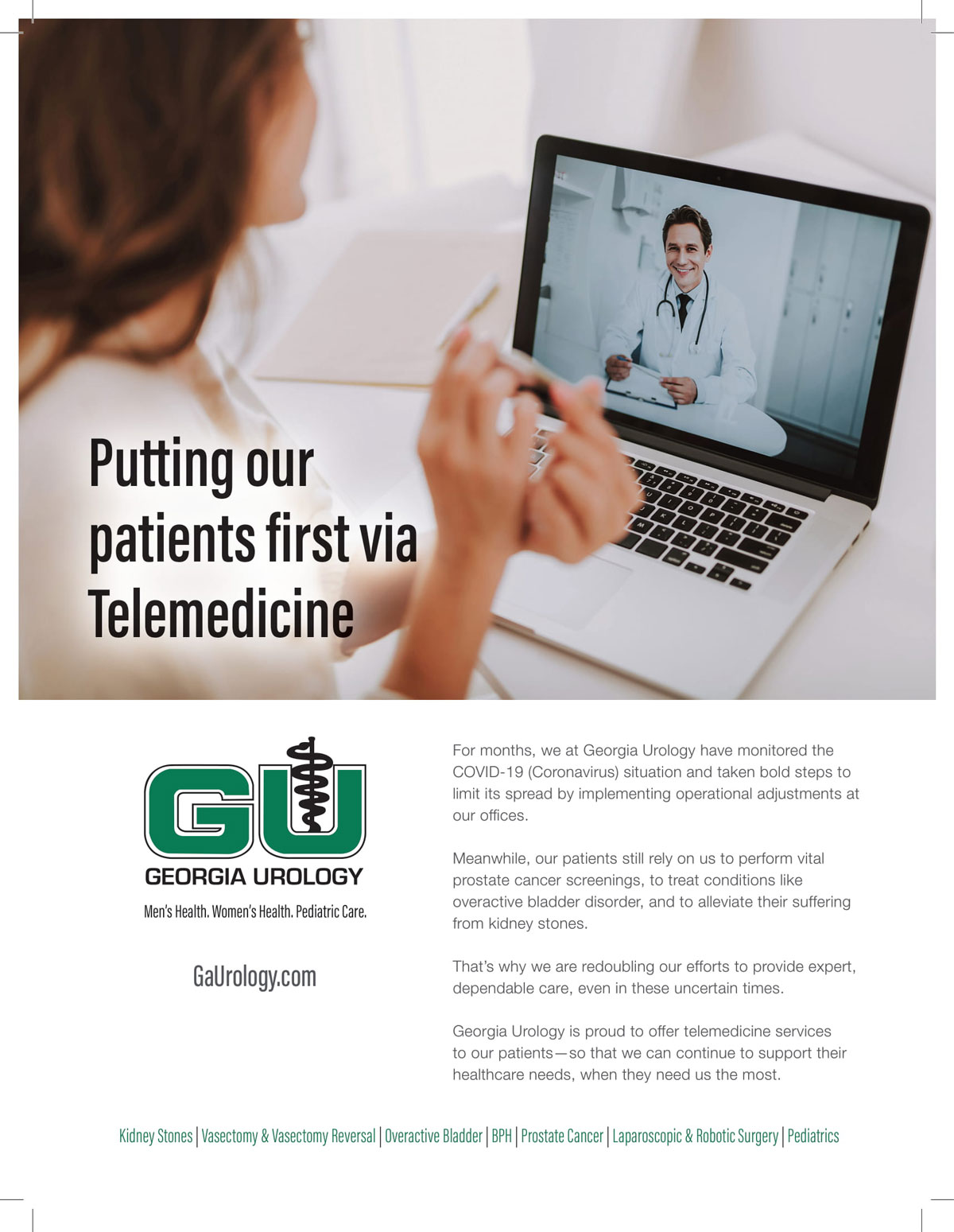Screenshot of an advertisement for Georgia Urology's medicine practices.