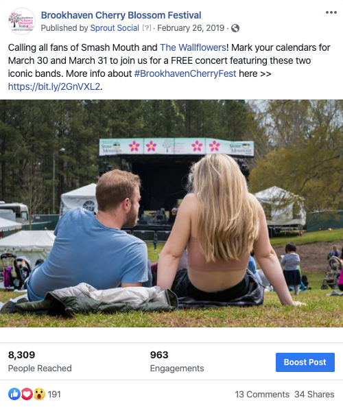 Screenshot of Brookhaven Cherry Blossom Festival social post two