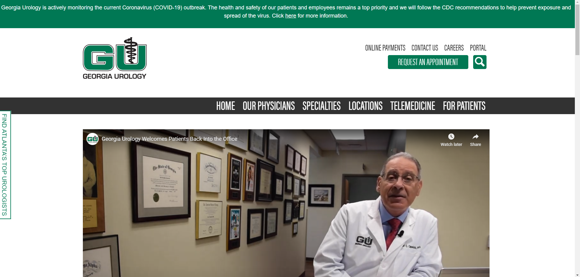 Screenshot of Georgia Urology website. 