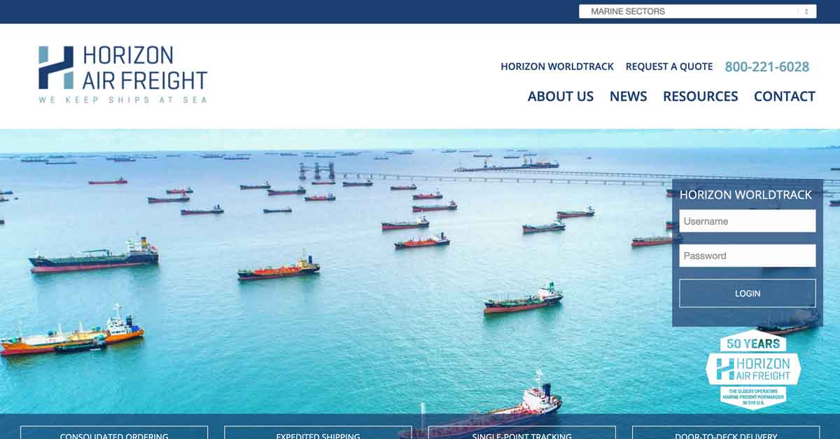 Screenshot of Horizon Air Freight (HAF.com) homepage