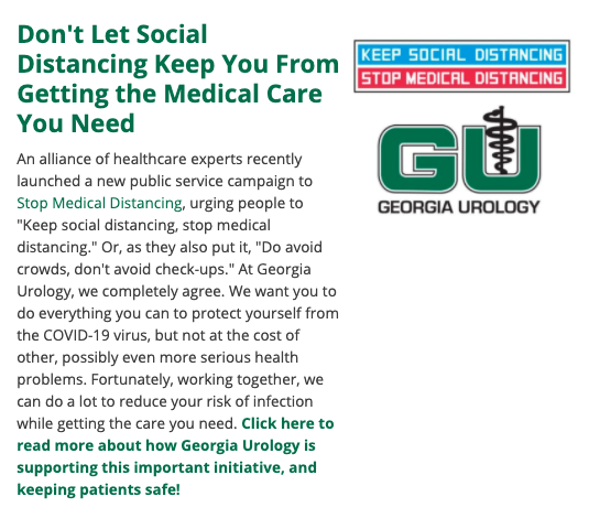 Screenshot of Georgia Urology newsletter for Stop Medical Distancing campaign. 