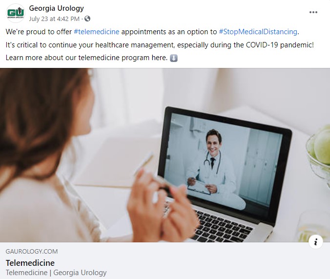 Screenshot of Georgia Urology social media telemedicine post.