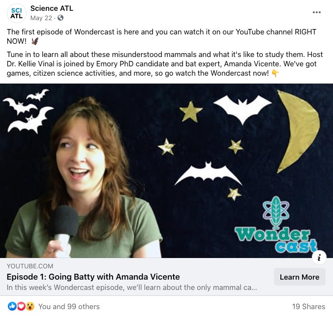 Screenshot of Science ATL's promotion on Facebook of Wondercast.