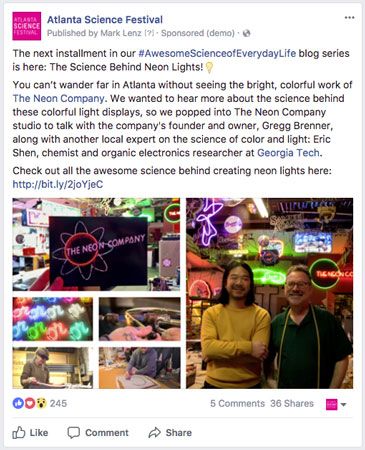 Example of a Facebook post promoting the Neon Company