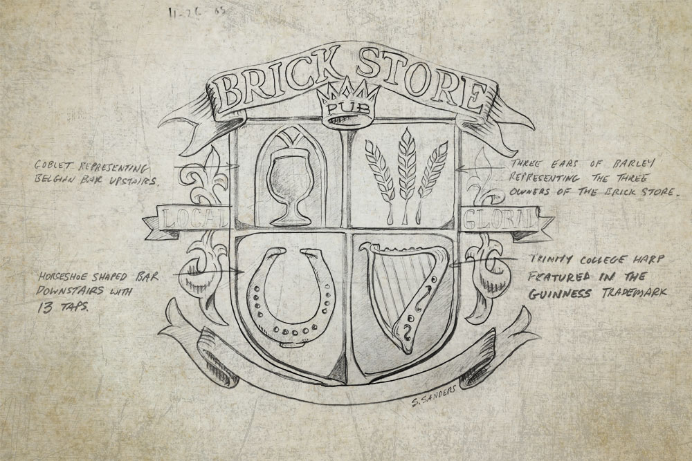 The first draft of the Brick Store Pub logo.