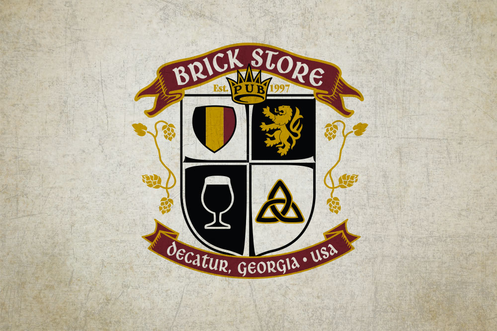 Brick Store Pub logo with different symbols