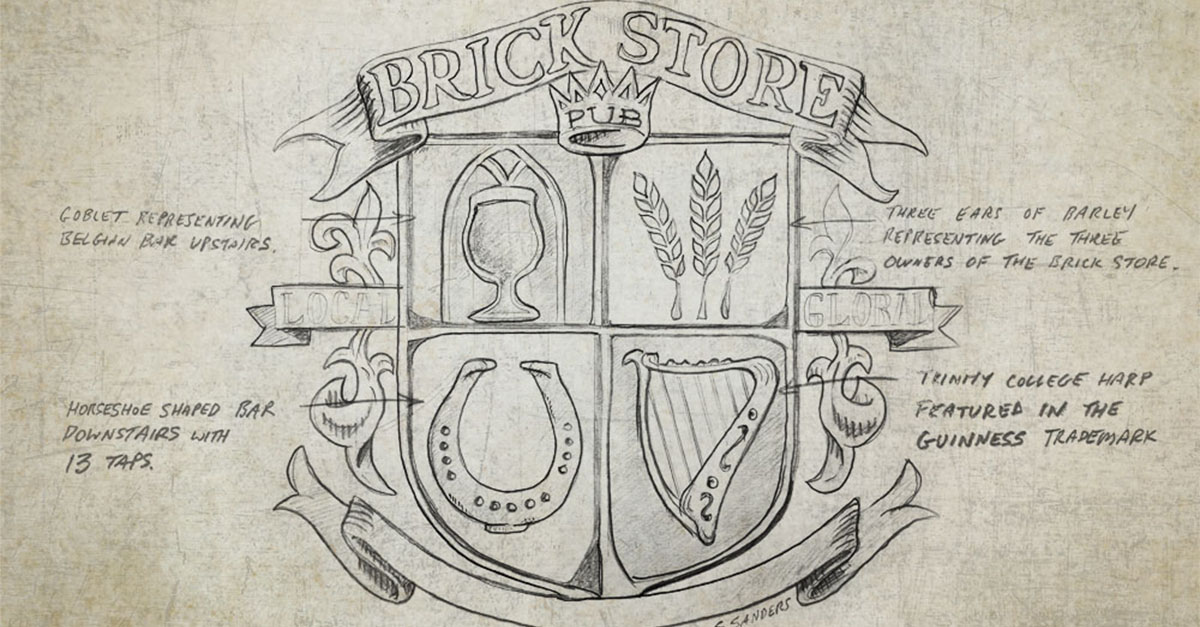 The first draft of the Brick Store Pub logo.