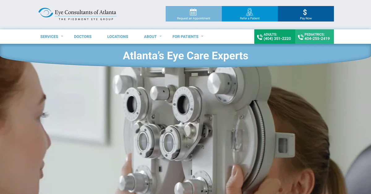 A screenshot of a preview of Eye Consultant’s homepage