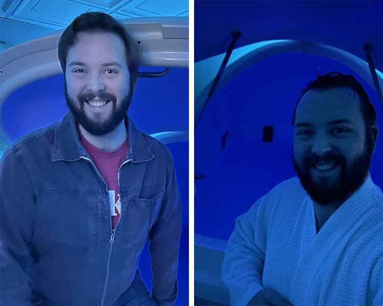 Stephen Lacienski at a float tank.