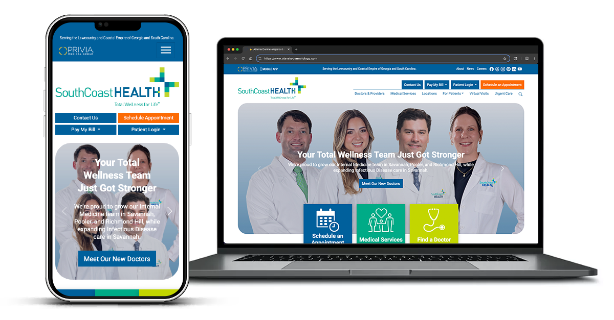 SouthCoastHealth.com preview on a mobile phone and a laptop