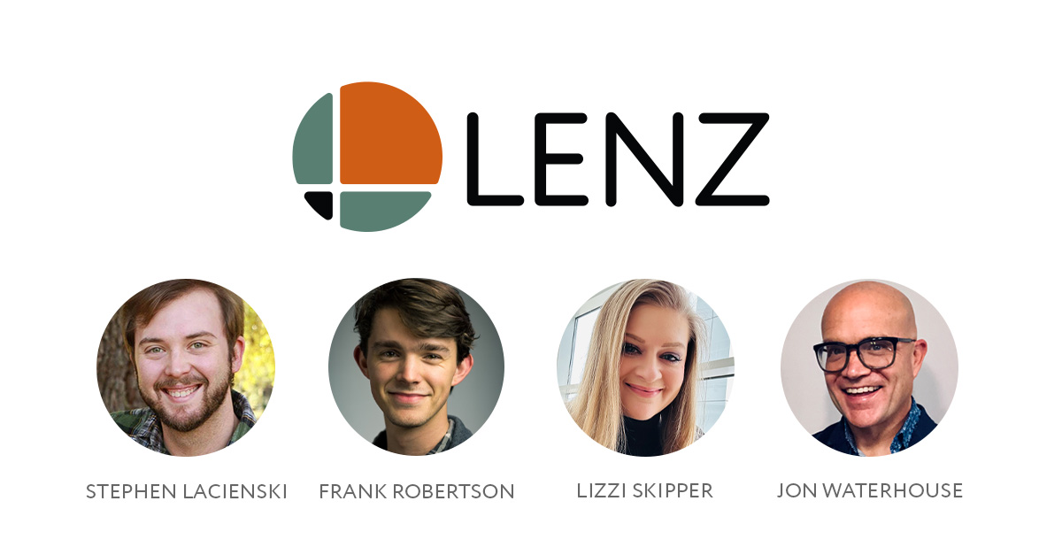 Lenz logo with headshots of Lenz employees: Stephen Lacienski, Frank Robertson, Lizzi Skipper, and Jon Waterhouse.