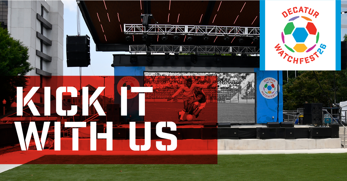 Picture of the new Decatur Square stage with WatchFest Logo